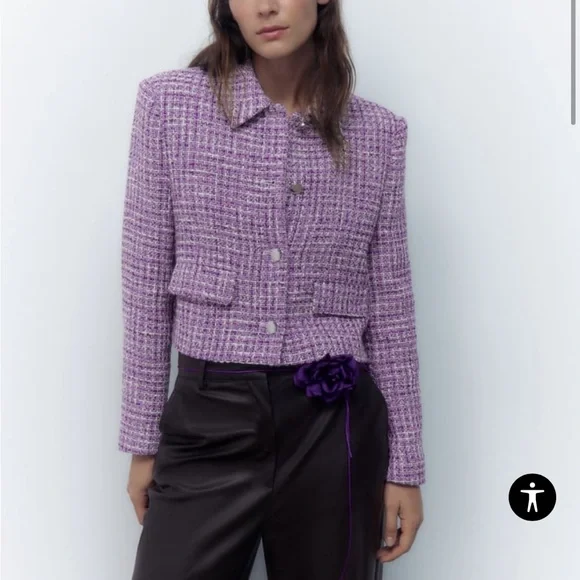 Zara | Jackets & Coats | Purple Tweed Textured Blazer With